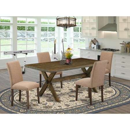 East West Furniture 5 Piece X-Style Kitchen Table Set - Distressed Jacobean X777AB747-5